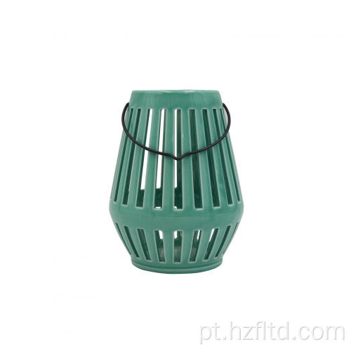 Porta de vela de cerâmica verde resistente a quebra com alça